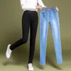 Damesjeans Dames Eenvoudig effen Elastisch hoge taille Skinny jeans Kleding 36 38 mode Dames zwart blauw Slanke mom jeans Stretch denim broek 230227