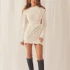 Casual Dresses Fufucaillm Women Sticking Hollow Out Bodycon Dress Long Sleeve Seethrough Eesthetic Elegant Fashion Chic Autumn Vestido 230227