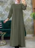 Ubranie etniczne Zanzea Solid muzułmańska sukienka modowa Kobiet One -długi rękaw Sundress Elegancki vintage szat Turkish Abaya Kaftan Isamic 230227
