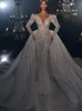 Cystal Perlen Vintage Meerjungfrau Hochzeitskleid von Schulter Langarm P Afrika Brautkleider mit abnehmbarem Zug