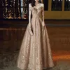 Luxury Evening Dress Khaki Boat Neck Off the Shoulder Shiny Beaded Sequined Floral Print Woman Formal Party Celebrity Prom Gowns New