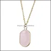 CAR DVR PENDANT NECKLACES 8Styles Natural Stone Pink Rose Quartz Heart Round Shape Necklace For Women Jewelry Drop Delivery Pendants DHJ1O