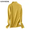 Kvinnors tröjor Spring Autumn Women Pullovers Half High Collar Casual Slim Fit Thin Bottoming Shirt Sweaters Blue Pink Red Jumper Woman Knitwear 230227