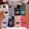 حالات جيب Pling Mirror Pocket لـ iPhone 15 14 Pro Max 13 12 11 X XR 8 7 Plus TPU Sloy Slot Slot Slot Heart Love Metallic Plating Wine Hole Phone Cover