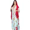 Vestido de fita étnica maxi para mulheres do leste médio branco floral plus size robe muçulmano dubai peru