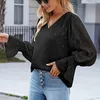 Women's Blouses Women's Long Sleeves Lace Shirt Sweet Trumpet Tops Chic V Neck Chiffon Blouse For Daily Vacation Work