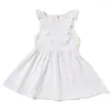 Robes de fille été enfants vêtements filles robe coton lin volants sans manches robe décontractée une ligne jupe de princesse de style européen et américain