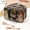 Trousse de maquillage trousses de toilette grands sacs cosmétiques de voyage drainant étanche Transparent PVC fermeture éclair fourre-tout pochette à bagages avec poignée réutilisable Portable