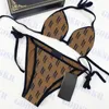 Kvinnors semester badkläder bikini set v hals baddräkt kostym brev tryck damer bikinis mycket stil