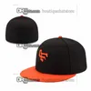 Equipo de béisbol para hombres de una pieza Sombreros ajustados Negro Azul real Color púrpura "Nacionales" SF W Letra plana Deporte Gorras cerradas completas Tamaño de mezcla 7- 8