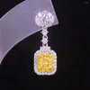 Boucles d'oreilles de luxe brillant jaune cristal Zircon couleur argent bijoux de mode pour femmes coréenne femme princesse