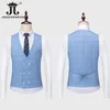 Men's Suits Blazers 5XL Jacket Vest Pants Boutique Plaid Men's Business Formal Three-piece Groom Wedding Dress Slim Blue British Style Suit 230227