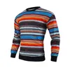 Suéter Masculino Primavera e Outono Suéter Solto Crewneck Waffle Impressão Digital Colorido Listrado Suéter Casual 230227