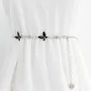 ベルトバタフライクリスタルメタルベルトパンクヒップホップウエストチェーンエレガントなスリムな薄いボディチェーン調整可能な女性ドレスZ0223用の銀色の長いベルト