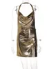 Casual Dresses Summer Clothes Bling Glitter Women Halter Mini Dress Side Slits Backless BodyCon Sexy Streetwear Party Club Festival 230227