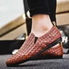 Dress Shoes Leather Shose Men Casual boat walking Shoes Summer Male Breathable Resistant Empty Soft Background Lattice Loafers Checkered R230227