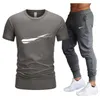 2023 Mens Tracksuit Trend Plain Simple Jackets Suit Round Neck Casual T-shirt Thin Trousers Casual Two-piece Set