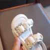 Sandaler Girl's Sandals Rhinestone Chunky Outrole Footwear Soft PU Kids Sliders Comfy Nonslip 2635 Stylish Black Beige Kids Shoes Z0225