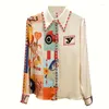 Blouses voor dames elegante print zijden blouse vrouwen Koreaanse shirt met lange mouwen modis tops 2023 aankomst