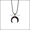 car dvr Pendant Necklaces Natural Stone Horn Necklace Unique Fashion Crescent Moon Pendants Pave Zircon Rhinestone Crystal Beads Finding Jew Dhscl