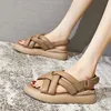 Sandals DRKANOL Fashion Weave Genuine Leather Sandals Women Summer Peep Toe Mid Wedges Platform Sandals Women Thick Bottom Casual Shoes Z0224