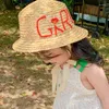 Hattar vår sommar barn pojkar flickor halm flätad hatt strand semester snör upp platt topp utomhus solblock mössa för barn 2023