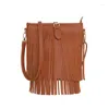 Bolsas de noite Retro Faux Suede Fringe Women Mensageiro Baldete de Moda Simples Bolsas Tansel ombro Crossbody Bolsa feminina