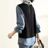 Kvinnors blusar skjortor Spring Autumn Korean Style Doll Collar Office Lady Fake Two Piece Elegant Pullover Top Women Long Sleeve Slim Wild Blus Shirt 230227