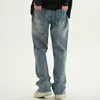 Mäns jeans High Street Solid Color Patchwork Brodery Casual Denim Trousers Men och kvinnors elastiska midja lösa jeansbyxor Streetwear Z0225