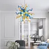 Multicolor Hand Blown Glass Chandelier Light Dia28 Inches Round Shape Indoor Hanging Chandelier Classic Ceiling Lighting Chihuly Style Chandeliers Lamps LR1419