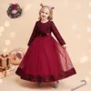 Girl's Dresses Green Christmas Dresses For Girls Winter Long Sleeve Kids Party Princess Come 4-14 Yrs Sequin Solid Elegant Xmas Vestidos W0224