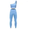 Conjunto ativo conjunto de roupas de ioga sem costura Setreias femininas um colete de ombro de ombro Sexy Oblique Bra Tight Sports Leggings Fitness Suits