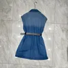 Luxury 5A Designer Denim Women's Dress Fashion Matching Belt Girl Slim Kirt Summer Beach Street Kjol Black Blue Size S-L