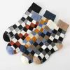 Herrstrumpor 5Pairpack New Men's Socks Colorful Grid Sock Casual Business High Quality Happy Combed Cotton Socks Fashion Gentleman Socks Men Z0227