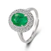 Ringos de cluster 925 Mulheres de prata Dois tons banhados Sterling Green Emerald Turmaline Ring para jóias de presente