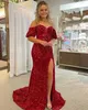 Purple Velvet Sequin Prom Dress med V Cut Shimmery Sparkling Lady Preteen Teen Girl Pageant Gown Formal Party Wedding Guest Red Capet Runway Off-Shoulder High Split