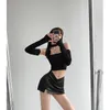 Skirts Sexy Girl V-shaped Design Low Waist PU Leather Skirt For Women Spring Summer Retro Single Split Wrap The Buttocks 2023