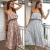 Casual Dresses Spring Summer Floral Long Dress Elegant Layered Strapless Holiday A-Line Beach kjol Party Lätt andas andningsmode
