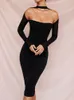 Casual Dresses Sanches Double Layers Mesh Sexig Summer Dress Women Strapless Long Sleeve BodyCon Midi Solid Elegant Party Clubwear 230227
