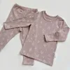 Pajamas Spring Kids Pajamas Children Sleepwear Long Sleeve Casual Solid Long Johhs Set Baby Boys Girls Clothes Cotton Nightwear Kids Clo 230227