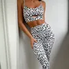 Kvinnors spårningsdräkter 2023 2 stycke/set kvinnors leopardtryck yogasträkt sportdräkt kvinnor lounge bär skördetoppar sexiga leggings