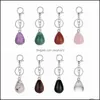 car dvr Keychains Lanyards Design Keychain Waterdrop Natural Crystal Quartz Stone Keyring Key Chains For Couple Friend Gifts Diy Jewelry D Dh9Yn