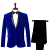 Men's Suits Mens Velvet Jacket With Pants Sets One Button Business Casual 2 Piece Men Party Wedding Groom Dress Prom Tuxedo Suit