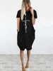 Günlük Elbiseler Yaz Elbise Harajuku Çiçek Baskı Mektup Gevşek Siyah T-Shirt Kore Kısa Kollu Streetwear Katı Sevimli Kadın Yensiz