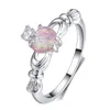 Anéis de casamento roxo laranja rosa opala claddagh anel feminino de coração fofo noivo de pedra delicada cor de prata para mulheres