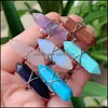 car dvr Cluster Rings Fashion Wire Wrapped Crystal Healing Stone Natural Women Ring Adjustable Open Shape Amethysts Pink Quartz Tiger Eye La Dh8Wh