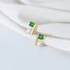 Dangle Earrings Sterling Silver Green Square Cubic Zircon Crystal Freshwater Pearl Drop For Women Luxury Jewelry & Chandelier