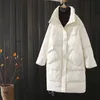 Parkas de plumón para mujer, chaqueta larga blanca cálida gruesa de invierno para mujer, chaqueta informal holgada con cuello levantado y bolsillo con cremallera, prendas de vestir para la nieve para mujer