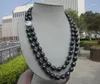 Chains Beautiful 2 Rows 11-13MM Tahitian Black PEARL NECKLACE 17-18"