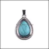 car dvr Pendant Necklaces Fashion Turquoise Crystal Water Drop Necklace Stainless Steel Natural Stone Leather Rope Pendants For Women Delive Dhoyd